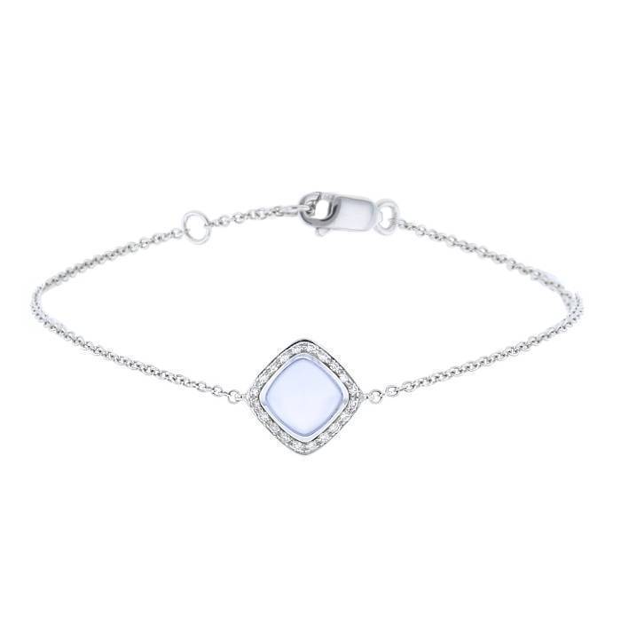 Fred Pain de Sucre small model bracelet in white gold,  diamonds and chalcedony - 00pp
