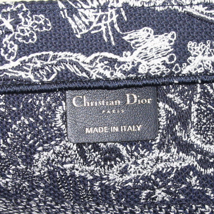 Shopping bag Dior Book Tote modello medio in tela blu e bianca con motivo - Detail D3