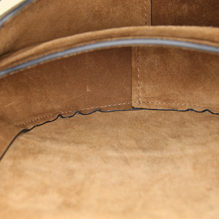 Loewe Gate shoulder bag in gold, taupe and brown tricolor leather - Detail D2