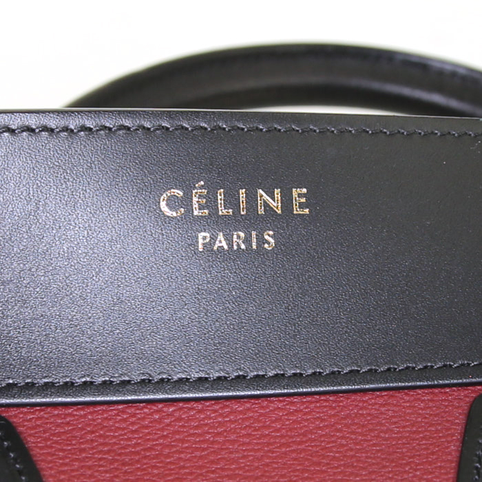Celine Luggage Micro handbag in black, red and burgundy leather - Detail D3