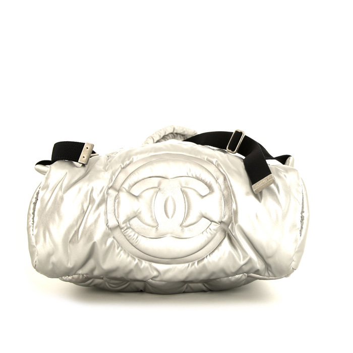 Chanel Coco Cocoon backpack in silver quilted canvas - Detail D4