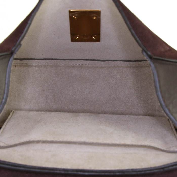 Bolso bandolera Chloé Drew modelo pequeño en cuero color berenjena y ante color berenjena - Detail D2