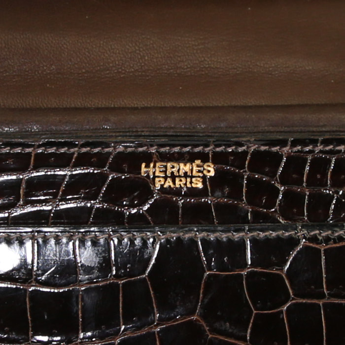 Bolso de mano Hermès Palonnier en cocodrilo marrón - Detail D3