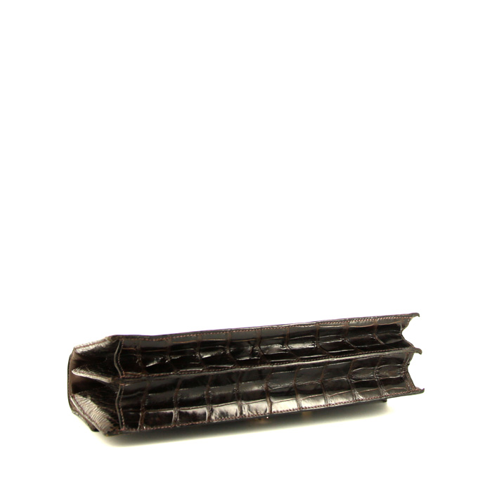 Bolso de mano Hermès Palonnier en cocodrilo marrón - Detail D4