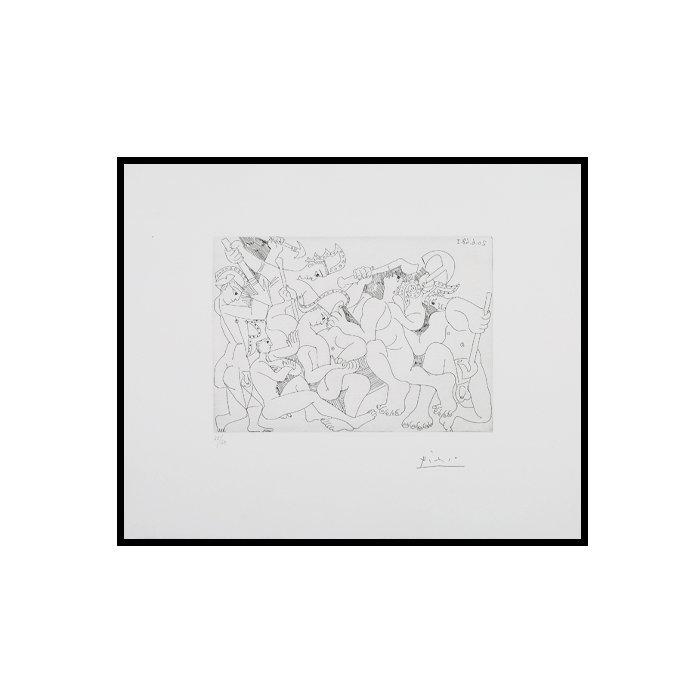 Pablo Picasso, "Jeux de gladiateurs. 20 juin 1968, I", de la série "Les 347", planche 168, eau-forte sur papier vélin crème, signée, numérotée et encadrée, de 1969 - Detail D1