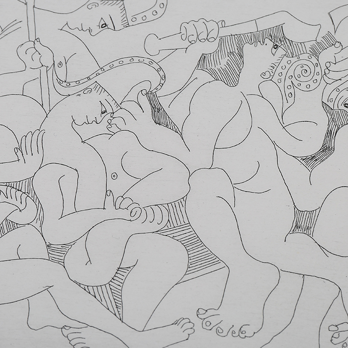 Pablo Picasso, "Jeux de gladiateurs. 20 juin 1968, I", de la série "Les 347", planche 168, eau-forte sur papier vélin crème, signée, numérotée et encadrée, de 1969