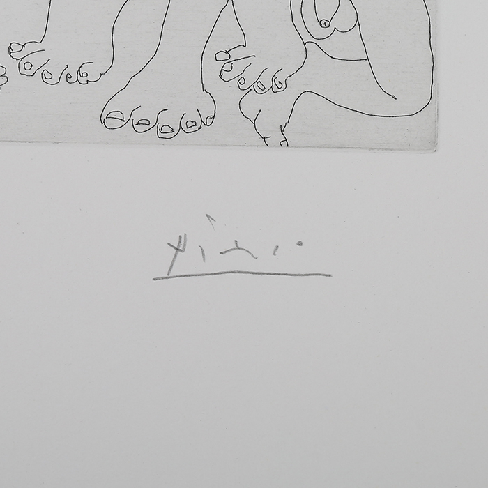 Pablo Picasso, "Jeux de gladiateurs. 20 juin 1968, I", de la série "Les 347", planche 168, eau-forte sur papier vélin crème, signée, numérotée et encadrée, de 1969 - Detail D4