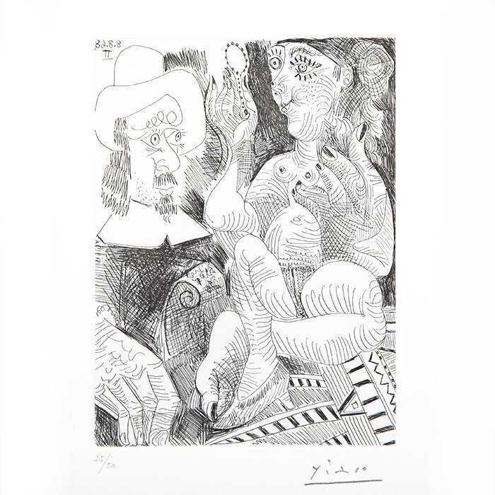 Pablo Picasso (1881-1973), Femme à sa toilette et homme au chapeau rembranesque, 8 août 1968, II - 1969 - Detail D1