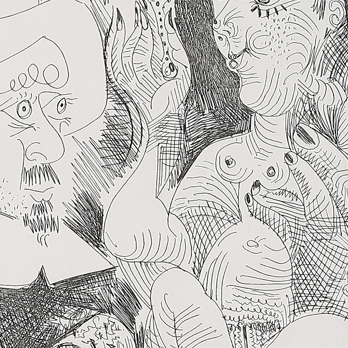Pablo Picasso (1881-1973), Femme à sa toilette et homme au chapeau rembranesque, 8 août 1968, II - 1969 - Detail D2