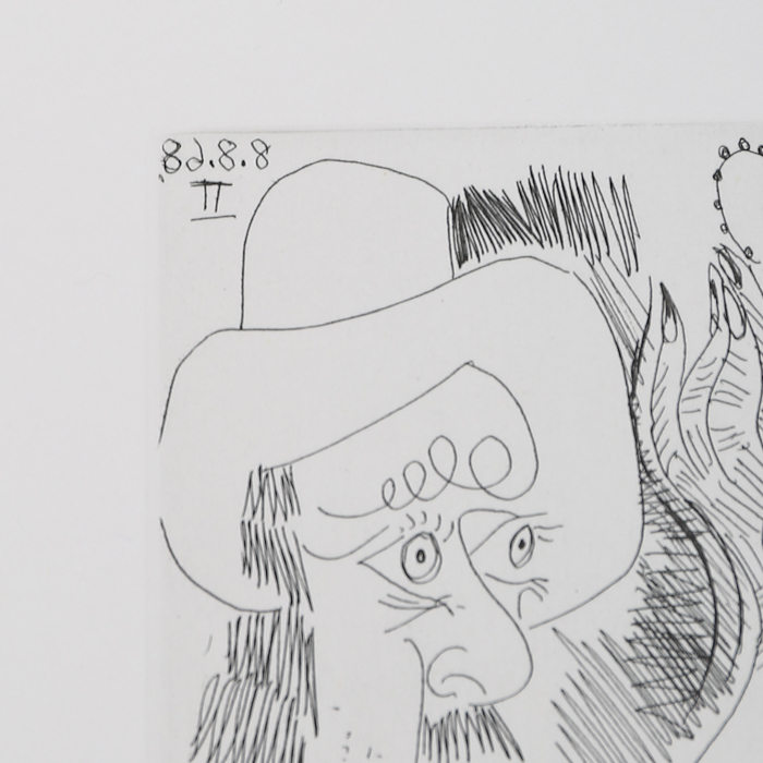 Pablo Picasso (1881-1973), Femme à sa toilette et homme au chapeau rembranesque, 8 août 1968, II - 1969 - Detail D5