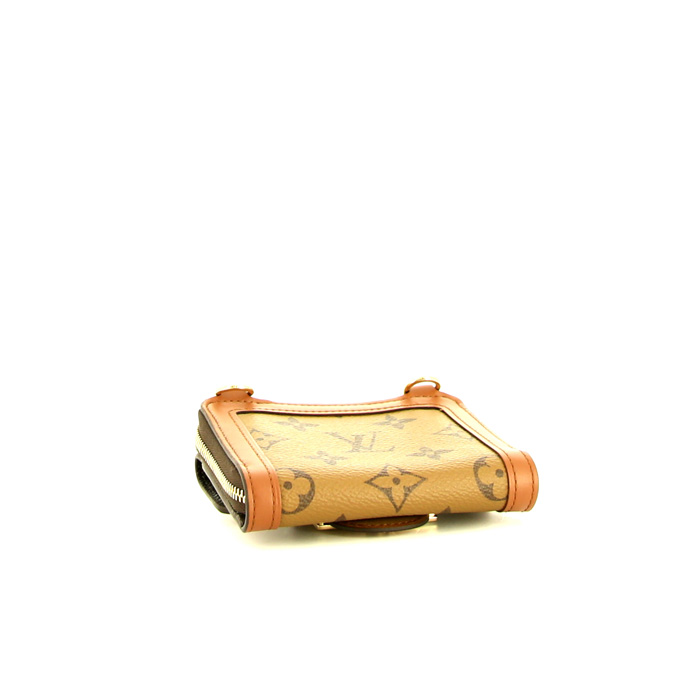 Louis Vuitton Dauphine mini wallet compact in brown "Reverso" monogram canvas and brown leather - Detail D4
