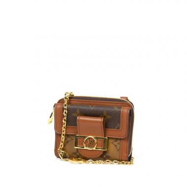 Portafogli Compact Louis Vuitton Dauphine mini in tela monogram "Reverso" marrone e pelle marrone