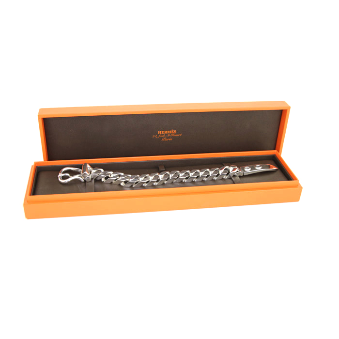 Flexible Hermès Boucle Sellier medium model bracelet in silver - Detail D2