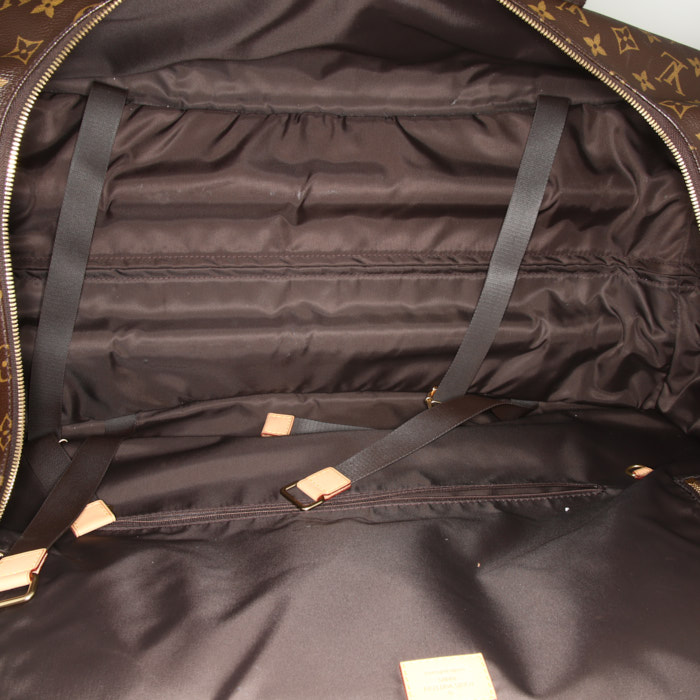 Borsa da viaggio Louis Vuitton in tela monogram marrone e pelle naturale - Detail D2