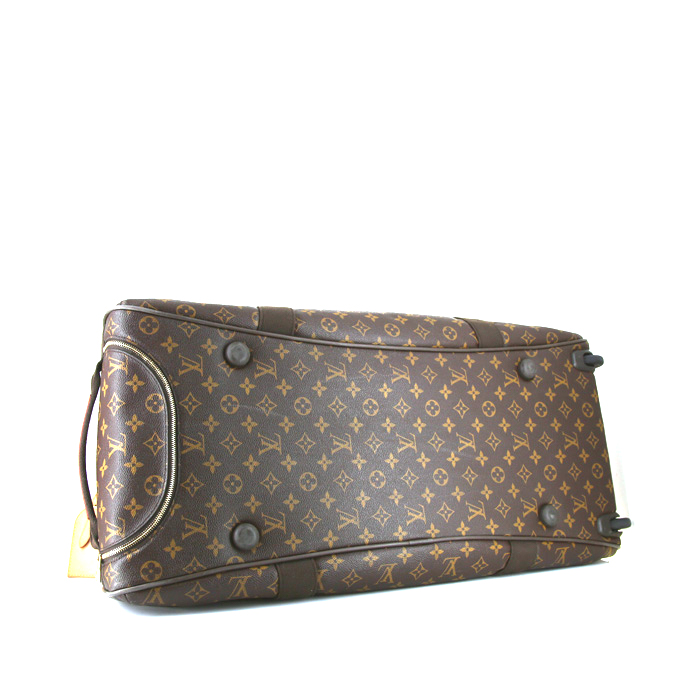 Sac de voyage Louis Vuitton en toile monogram marron et cuir naturel - Detail D4