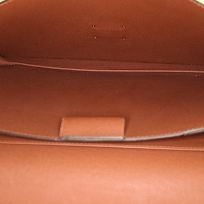 Porte-documents Louis Vuitton en toile monogram marron et cuir naturel - Detail D2