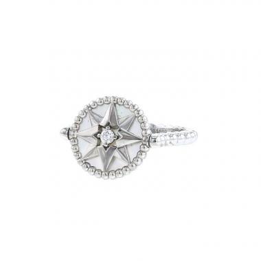 Anello girevole Dior Rose des vents in oro bianco,  madreperla e diamante