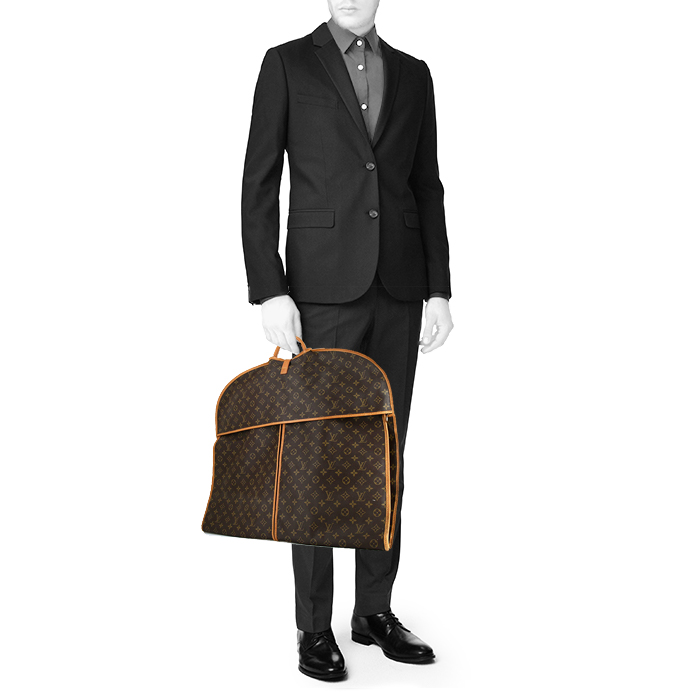 Porte-habits Louis Vuitton Porte-habits en toile monogram marron et cuir naturel - Detail D1