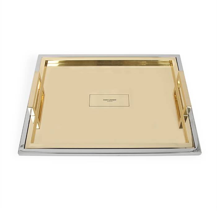 Saint Laurent & Willy Rizzo, a set of two stackable trays, in stainless steel and polished brass, in their original box, signed, of 2019 - 00pp
