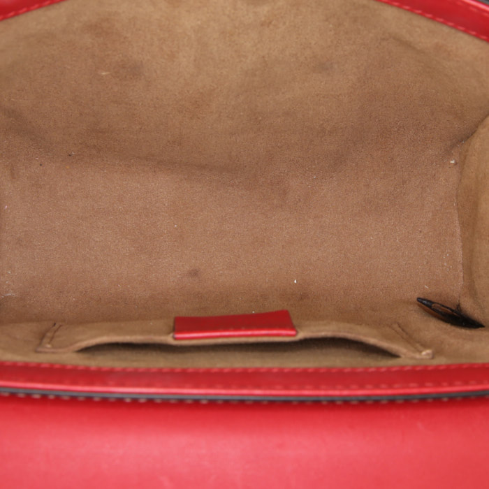 Sac à main Gucci Padlock petit modèle en cuir rouge et rose et toile monogram beige - Detail D3
