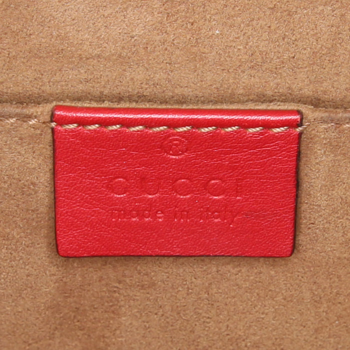Bolso de mano Gucci Padlock modelo pequeño en cuero rojo y rosa y lona Monogram beige - Detail D4