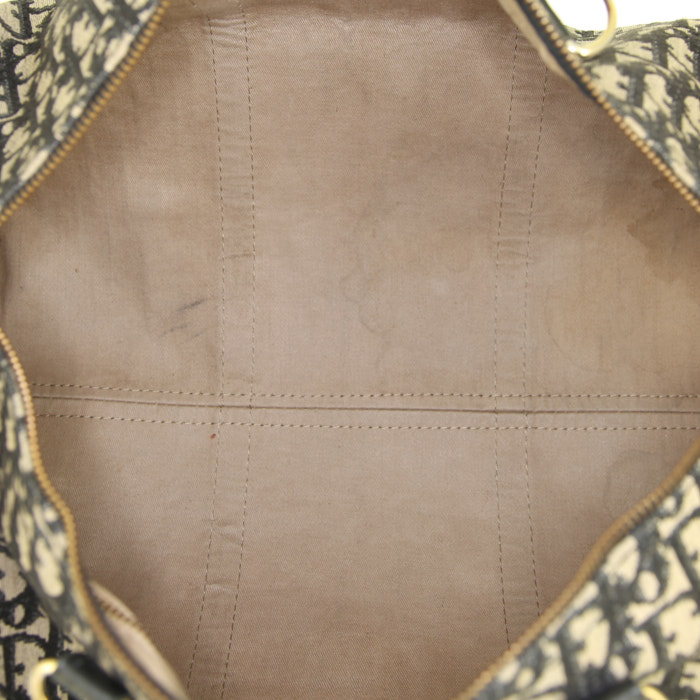 Sac de week end Dior Vintage en toile monogram Oblique bleue et cuir bleu - Detail D2