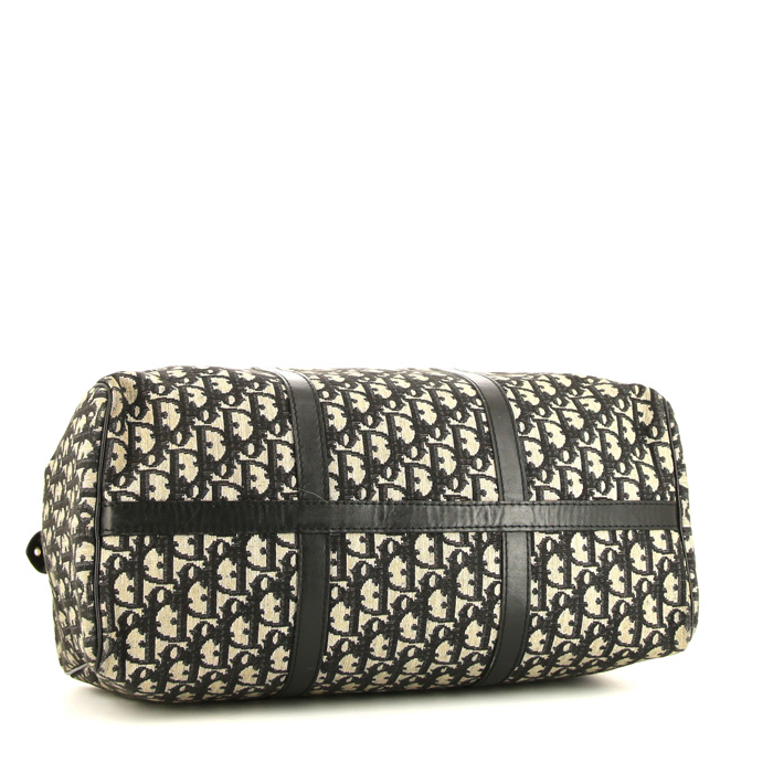 Sac de week end Dior Vintage en toile monogram Oblique bleue et cuir bleu - Detail D4