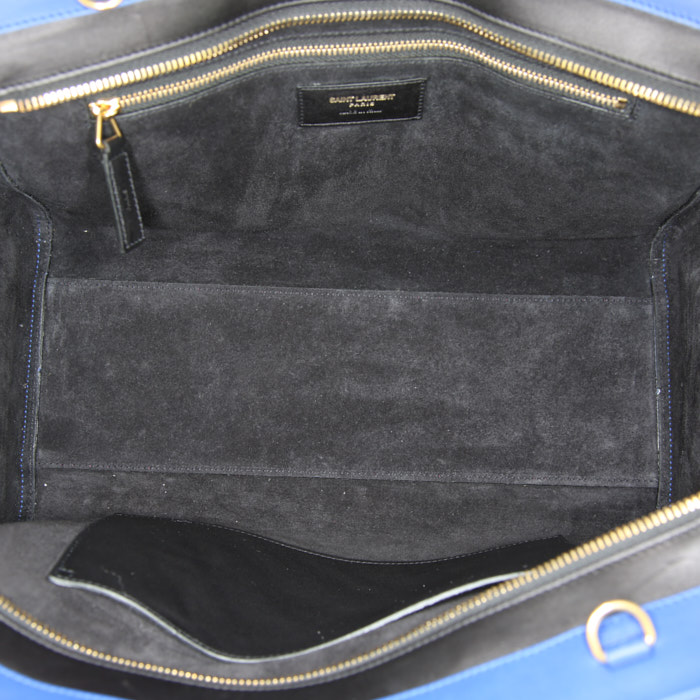 Borsa Saint Laurent Rive Gauche in pelle blu rosa bianca e nera - Detail D3