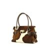 Salvatore Ferragamo Gancini handbag in white and brown foal and brown leather - 00pp thumbnail