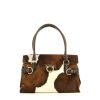 Salvatore Ferragamo Gancini handbag in white and brown foal and brown leather - 360 thumbnail