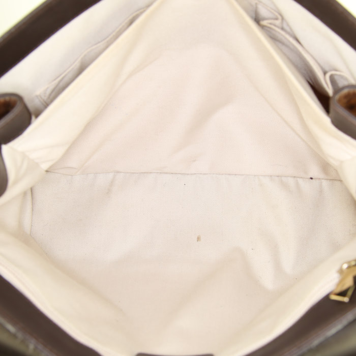 Sac à main Salvatore Ferragamo Gancini en poulain blanc et marron et cuir marron - Detail D2