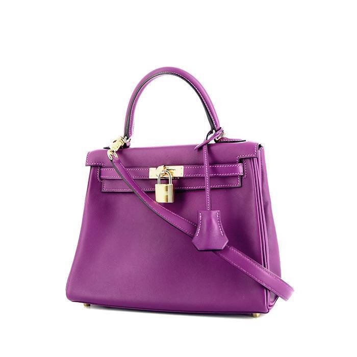 Hermes Kelly 25 cm handbag in purple Anemone Swift leather - 00pp
