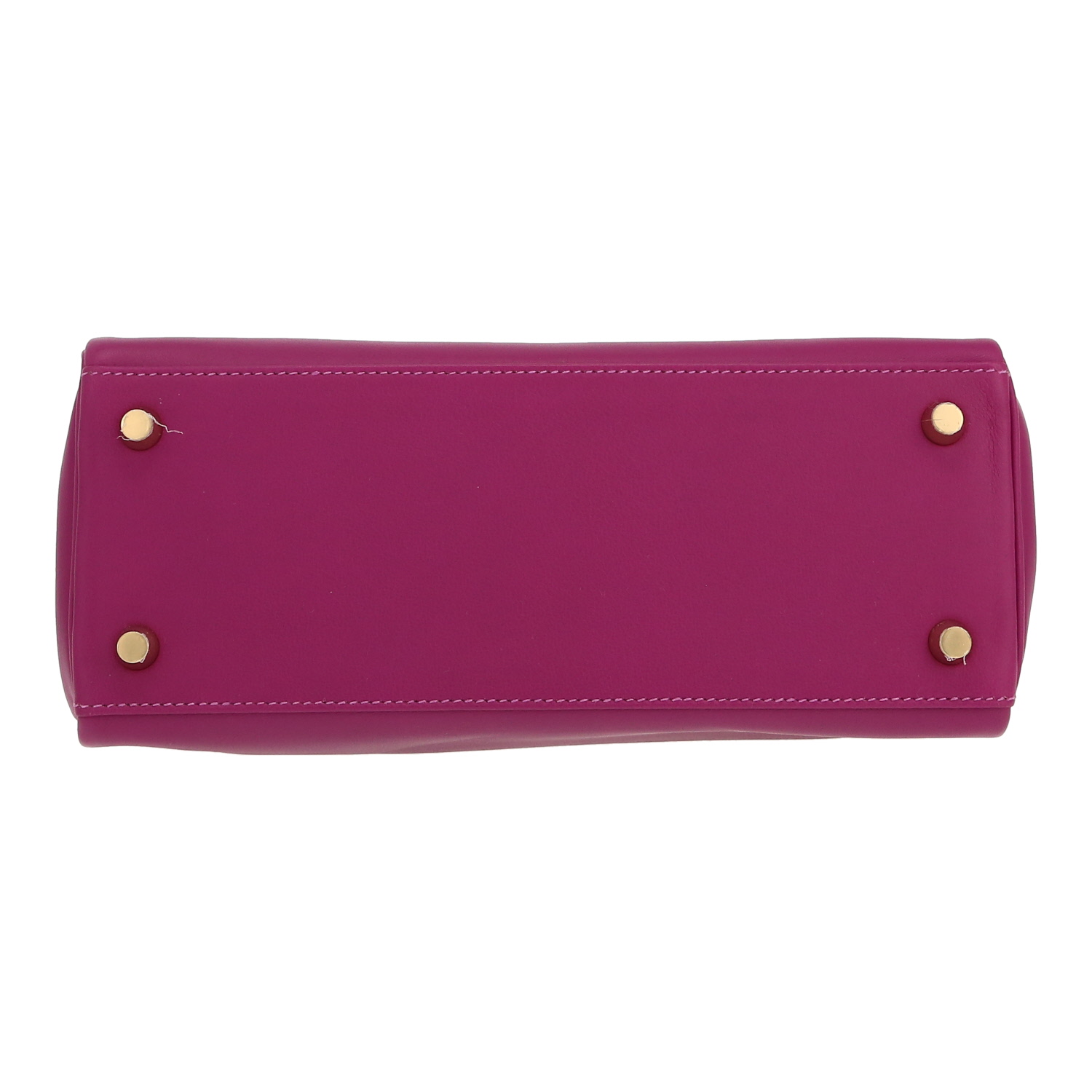 Hermes Kelly 25 cm handbag in purple Anemone Swift leather - Detail D1