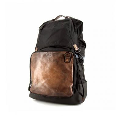 Berluti Explorer backpack in brown leather and black canvas