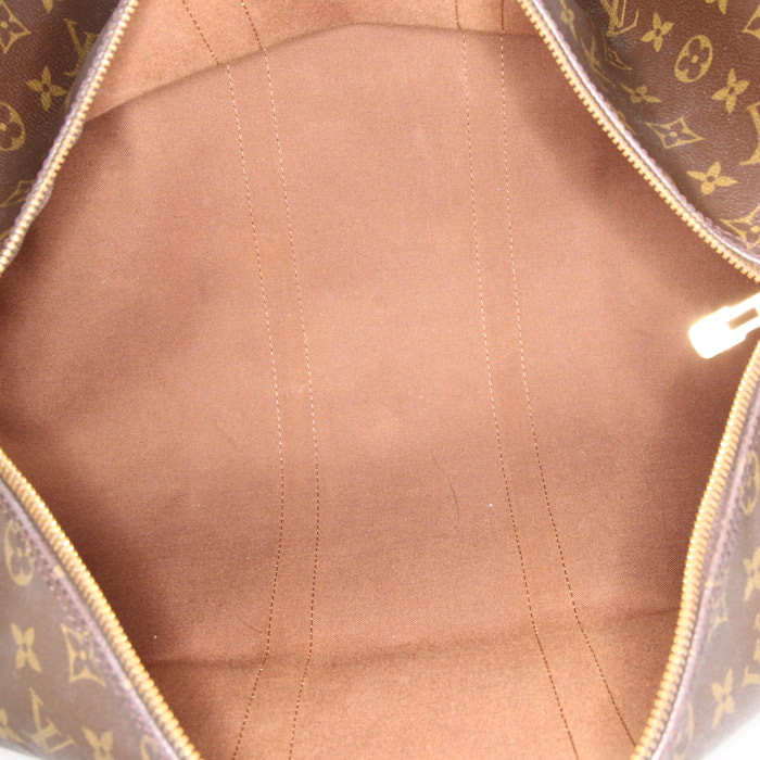 Borsa da viaggio Louis Vuitton Keepall 45 in tela monogram marrone e pelle naturale - Detail D2