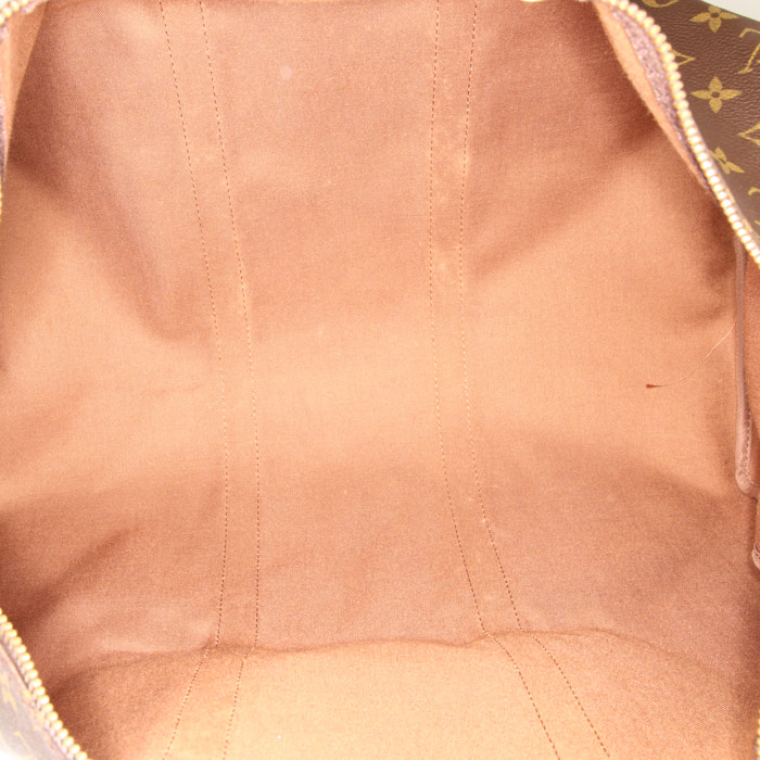 Sac de voyage Louis Vuitton Keepall 50 cm en toile monogram marron et cuir naturel - Detail D2