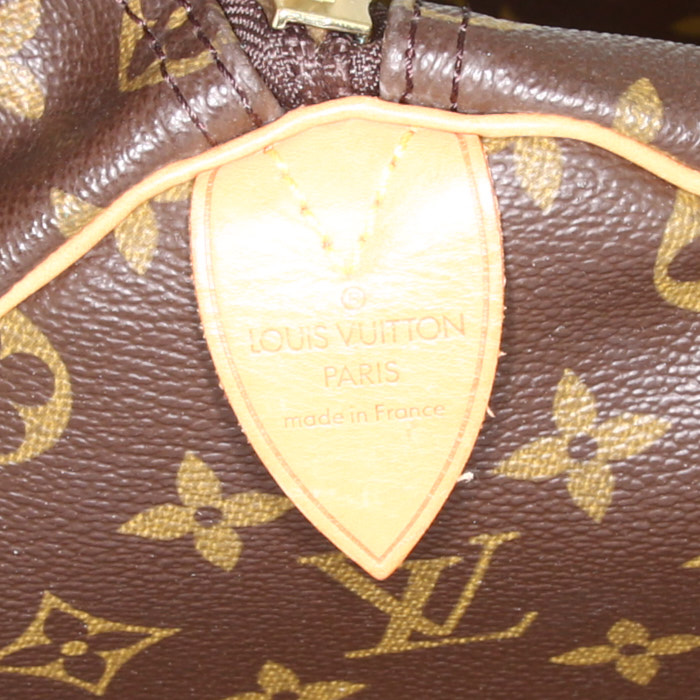 Sac de voyage Louis Vuitton Keepall 50 cm en toile monogram marron et cuir naturel - Detail D3