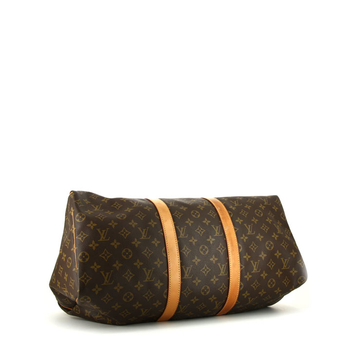 Louis Vuitton Keepall 50 cm travel bag in brown monogram canvas and natural leather - Detail D4