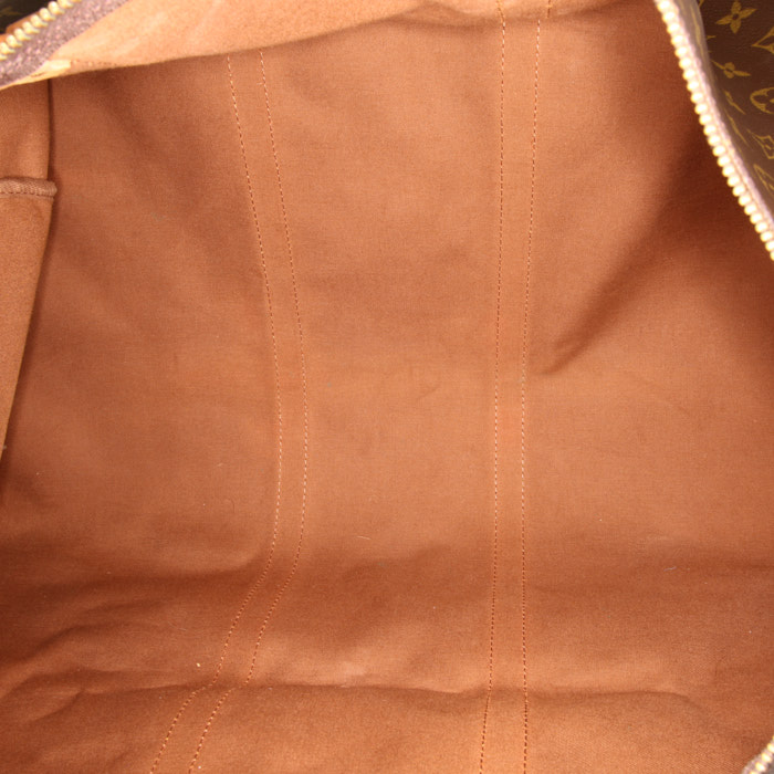 Sac de voyage Louis Vuitton Keepall 60 cm en toile monogram marron et cuir naturel - Detail D2
