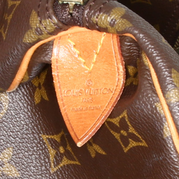 Sac de voyage Louis Vuitton Keepall 60 cm en toile monogram marron et cuir naturel - Detail D3