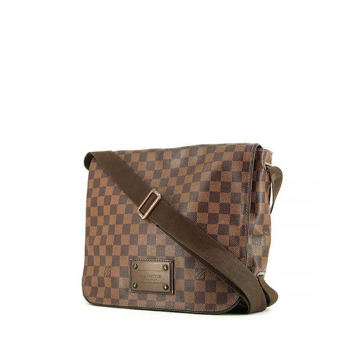 Bolso bandolera Louis Vuitton Brooklyn en lona a cuadros ébano y cuero marrón - 00pp