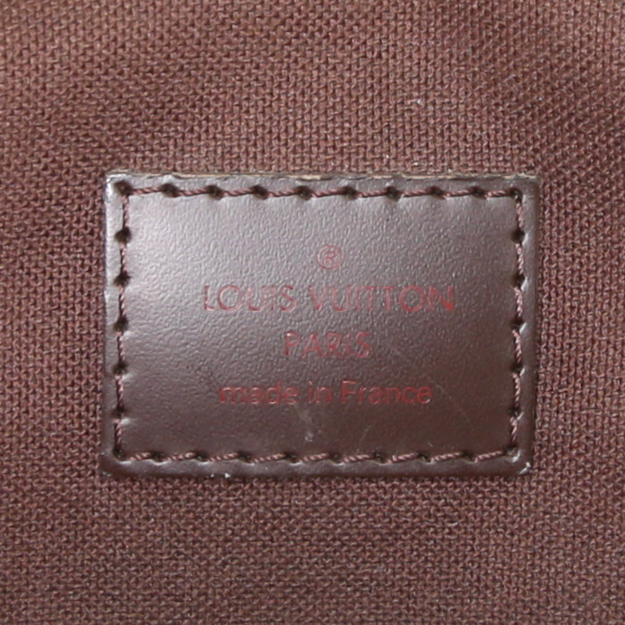 Sac bandoulière Louis Vuitton Brooklyn en toile damier ébène et cuir marron - Detail D3