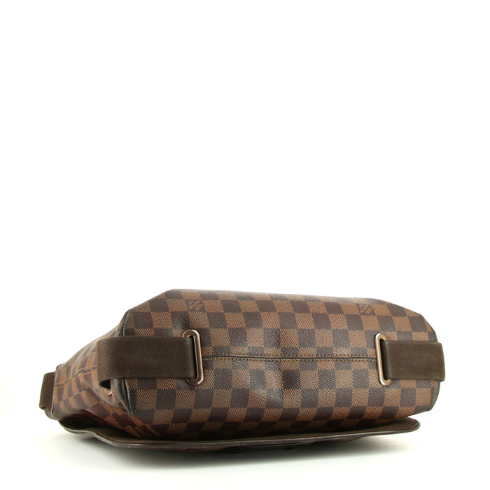 Louis Vuitton Brooklyn shoulder bag in ebene damier canvas and brown leather - Detail D4