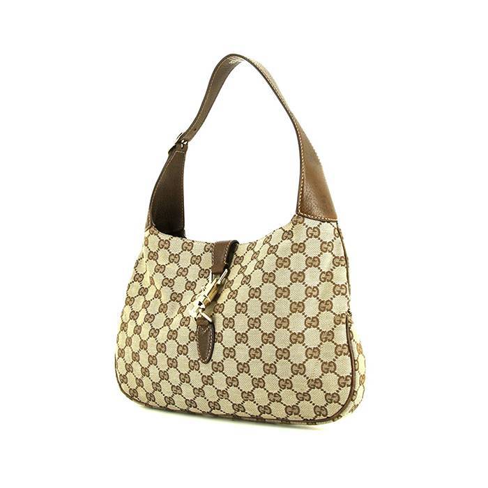 Gucci Jackie handbag in grey monogram canvas and brown leather - 00pp