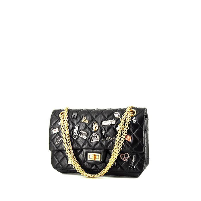 Chanel 2.55 handbag in black quilted leather - 00pp