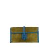 Pochette Hermes Jige en cuir box bleu et veau doblis vert-kaki - 360 thumbnail