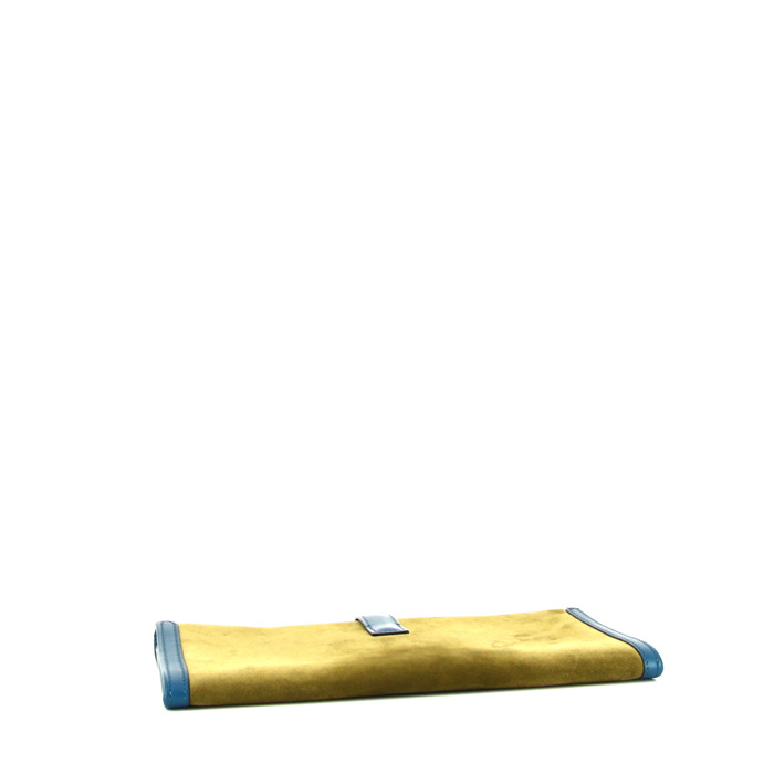 Pochette Hermes Jige in pelle box blu e pelle di vitello doblis verde kaki - Detail D4