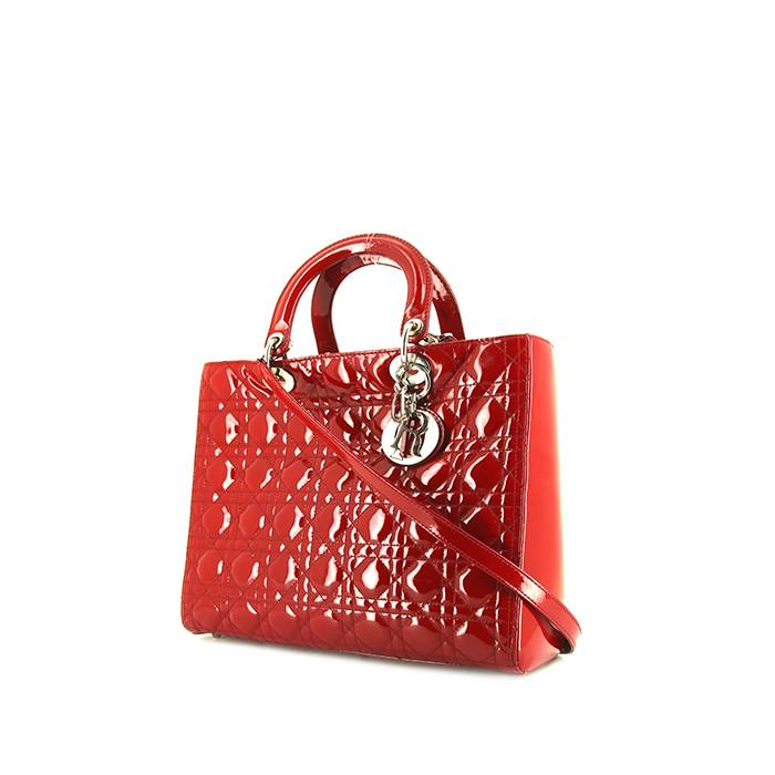 Dior Lady Dior large model handbag in red patent leather - 00pp