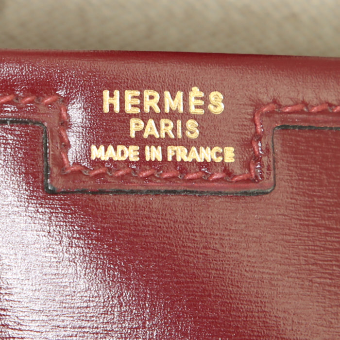 Hermes Jige pouch in burgundy box leather - Detail D3