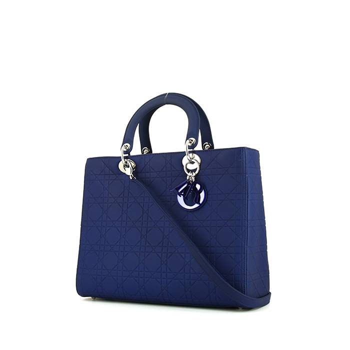 Dior Lady Dior large model handbag in blue leather cannage - 00pp